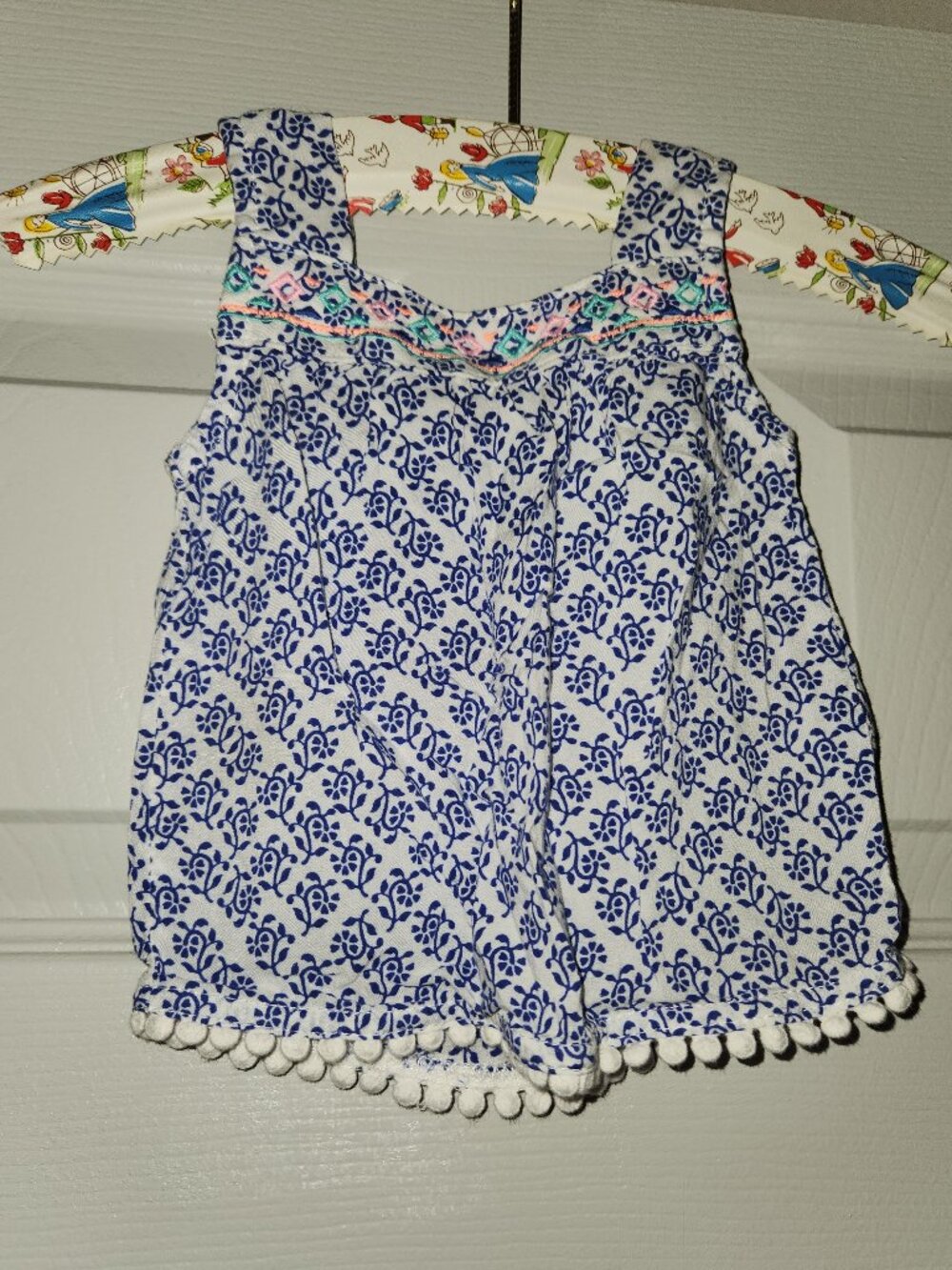 Carter’s Baby Girl Romper 3 Months Blue White Floral Pom Pom Sleeveless